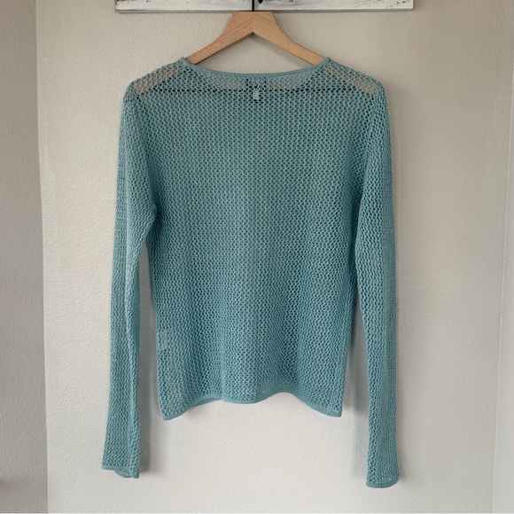 EILEEN FISHER M S VTG Linen Delave Open Stitch Sweater • Aqua Turquoise Seafoam - Picture 5 of 10